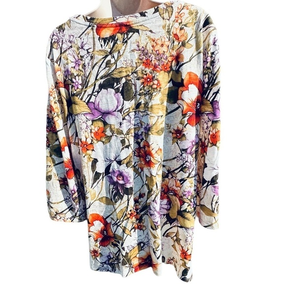 CHICO'S Cotton Blend Slun Tee Floral Botanical 3/4 Sleeve Tee Sz medium - Picture 5 of 8
